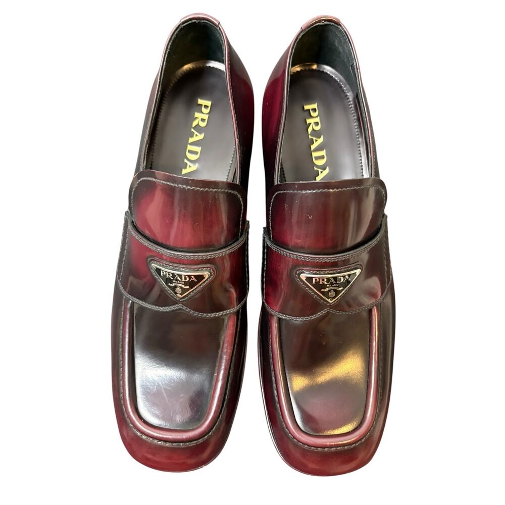 Prada Leather Platform Loafers Logo Going Out Statement Party Evening Formal 9